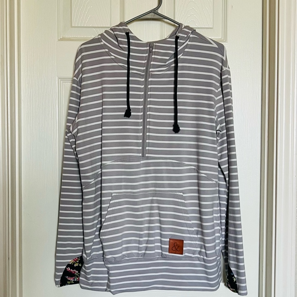 Ampersand Ave. Half-zip hoodie Grey Stripes